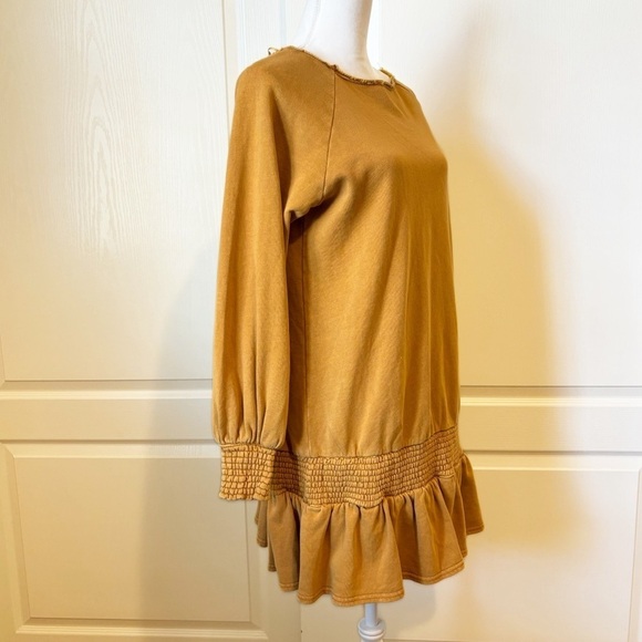 Smocked Knit Cotton Fleece Goldie Dress Mustard Yellow Size Small NWT - Picture 6 of 13